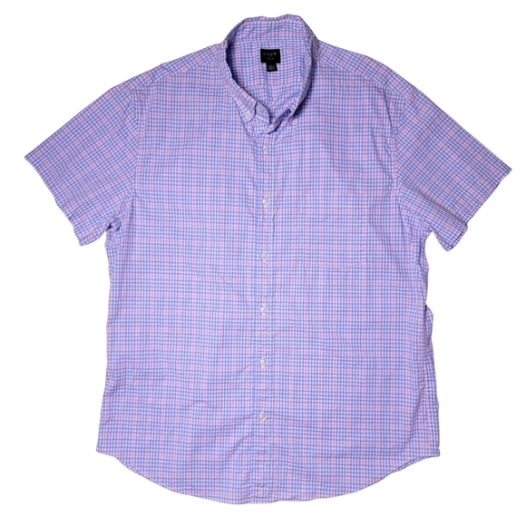 J. Crew Blue & Pink Gingham Short Sleeve Button-Down Shirt L - Picture 2 of 6